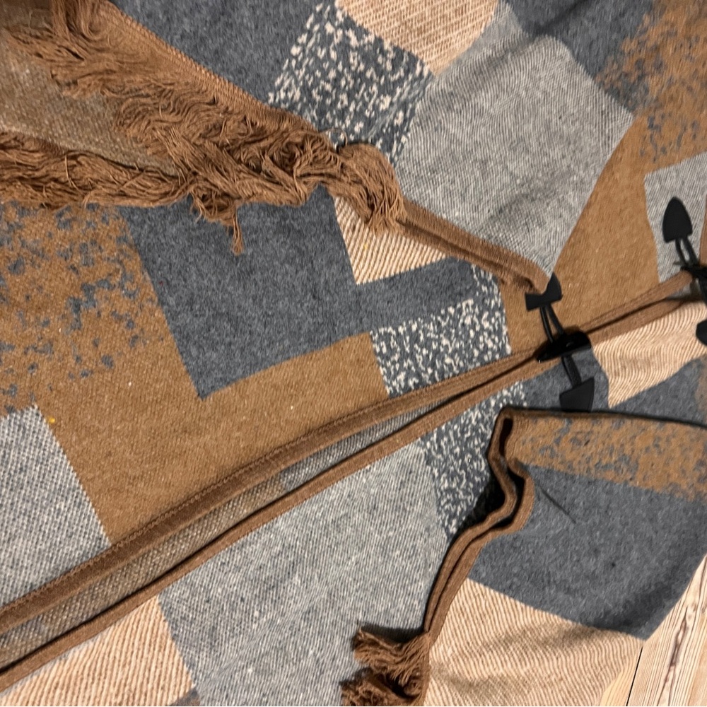 Coco + Carmen Brown and Gray Patchwork Cape - image 2